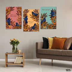 Motivational Qoutes on Tropical Leaves Vector (3 Panel) Wall Art - Prime Décor