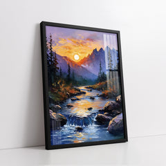 Majestic Alpine Landscape with Rushing Stream (Single Panel) Digital Painting Wall Art