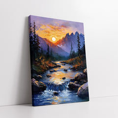 Majestic Alpine Landscape with Rushing Stream (Single Panel) Digital Painting Wall Art