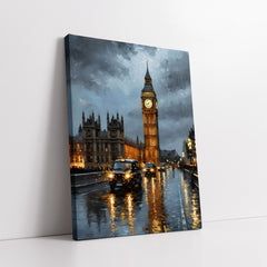 Contemporary Impressionist London In Rain Cityscape (Single Panel) Digital Painting Wall Art