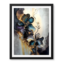 Blue & Green Abstract Floral Art Over Grey Background | Abstract Floral Artwork #00449 - Prime Décor