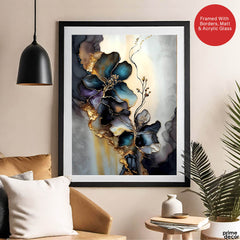 Blue & Green Abstract Floral Art Over Grey Background | Abstract Floral Artwork #00449 - Prime Décor