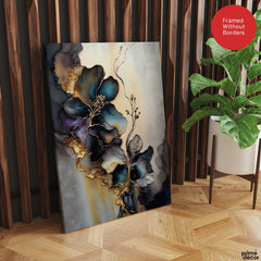 Blue & Green Abstract Floral Art Over Grey Background | Abstract Floral Artwork #00449 - Prime Décor