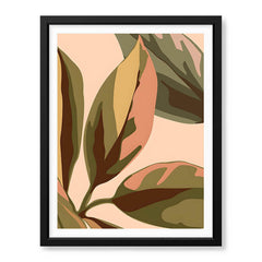 PaleCopper & Green Exotic Leaves On Beige Background | Abstract Floral Artwork #0044 - Prime Décor