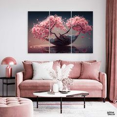 Blossoms Tree Illustration with Pink Flowers (3 Panel) Nature Wall Art On Sale - Prime Décor