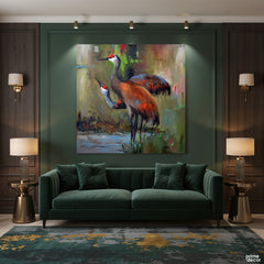 Abstract Sandhill Cranes in Wetlands Impasto Style (Single Panel) Digital Painting Wall Art