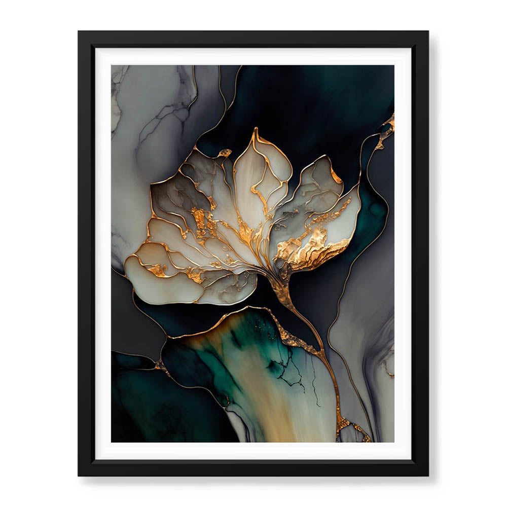 Beautiful White Abstract Floral Art Over Blue & Green Background | Abstract Floral Artwork #00450 - Prime Décor