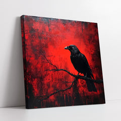 Dark Gothic Raven on Branch Impasto Style (Single Panel) Digital Painting Wall Art