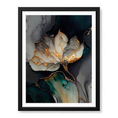Beautiful White Abstract Floral Art Over Blue & Green Background | Abstract Floral Artwork #00450 - Prime Décor