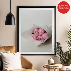 Beautiful Pink Flowers In Bouquet Over White Background | Abstract Floral Artwork #00452 - Prime Décor