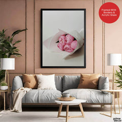 Beautiful Pink Flowers In Bouquet Over White Background | Abstract Floral Artwork #00452 - Prime Décor