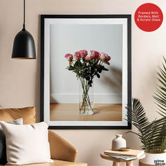 Beautiful Pink Flowers In A Vase Over White Background | Abstract Floral Artwork #00453 - Prime Décor