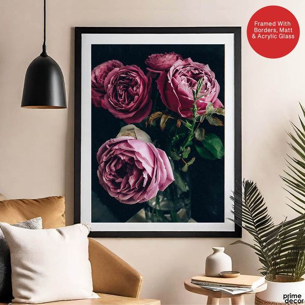 Beautiful Pink Flowers In A Bouquet Over Green Background | Abstract Floral Artwork #00454 - Prime Décor