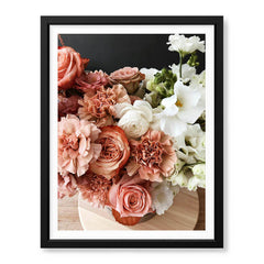 Beautiful Pink & White Flowers In A Bouquet Over Black Background | Abstract Floral Artwork #00455 - Prime Décor