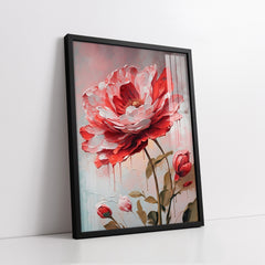 Dramatic Crimson Rose Bloom Palette Knife Style (Single Panel) Digital Painting Wall Art