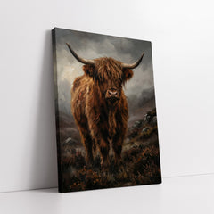 Majestic Highland Cow in Misty Moorlands Impasto Style (Single Panel) Digital Painting Wall Art