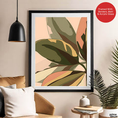 PaleCopper & Green Exotic Leaves On Beige Background | Abstract Floral Artwork #0045 - Prime Décor