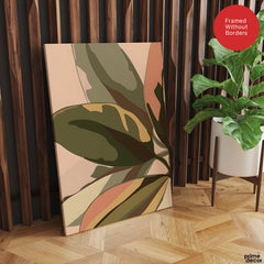 PaleCopper & Green Exotic Leaves On Beige Background | Abstract Floral Artwork #0045 - Prime Décor