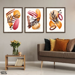 Abstract Brown Leaves Over Colorful Background (3 Panel) Floral Wall Art - Prime Décor