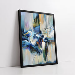 Graceful Waterbirds in Motion Abstract Mixed Media Style (Single Panel) Digital Painting Wall Art
