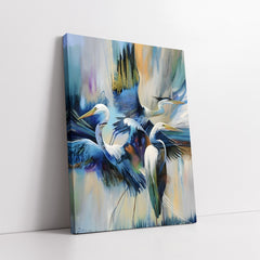 Graceful Waterbirds in Motion Abstract Mixed Media Style (Single Panel) Digital Painting Wall Art