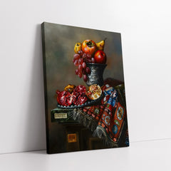 Rustic Pomegranate & Silver Vase Still Life Style (Single Panel) Digital Painting Wall Art