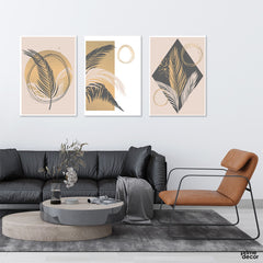 Palm Leaves Gold & Black Vibes (3 Panel) Floral Wall Art - Prime Décor