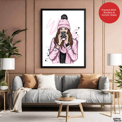 Beautiful Abstract Pink Dressed Girl Over White Background | Abstract Fashion Artwork #00471 - Prime Décor