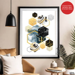 Colorful Abstract Geometric Shapes Over White Background | Abstract Office Artwork #00473 - Prime Décor