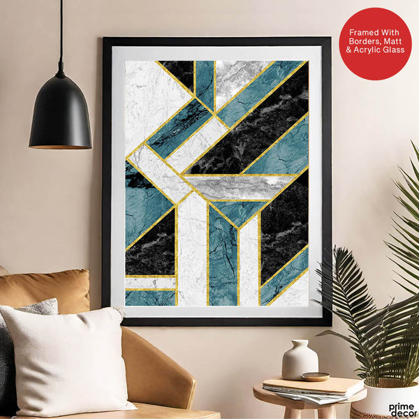 Colorful Abstract Geometric Shapes Over White Background | Abstract Office Artwork #00474 - Prime Décor