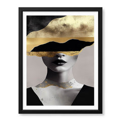 Black & Gold Abstract Design With Woman Face Over Grey Background | Abstract Fashion Artwork #00475 - Prime Décor