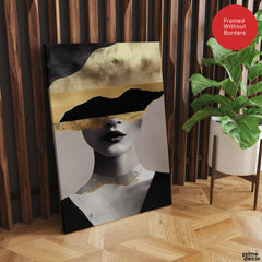Black & Gold Abstract Design With Woman Face Over Grey Background | Abstract Fashion Artwork #00475 - Prime Décor