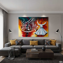 Whirling Dervish Calligraphy Abstract Sufi Handmade Painting