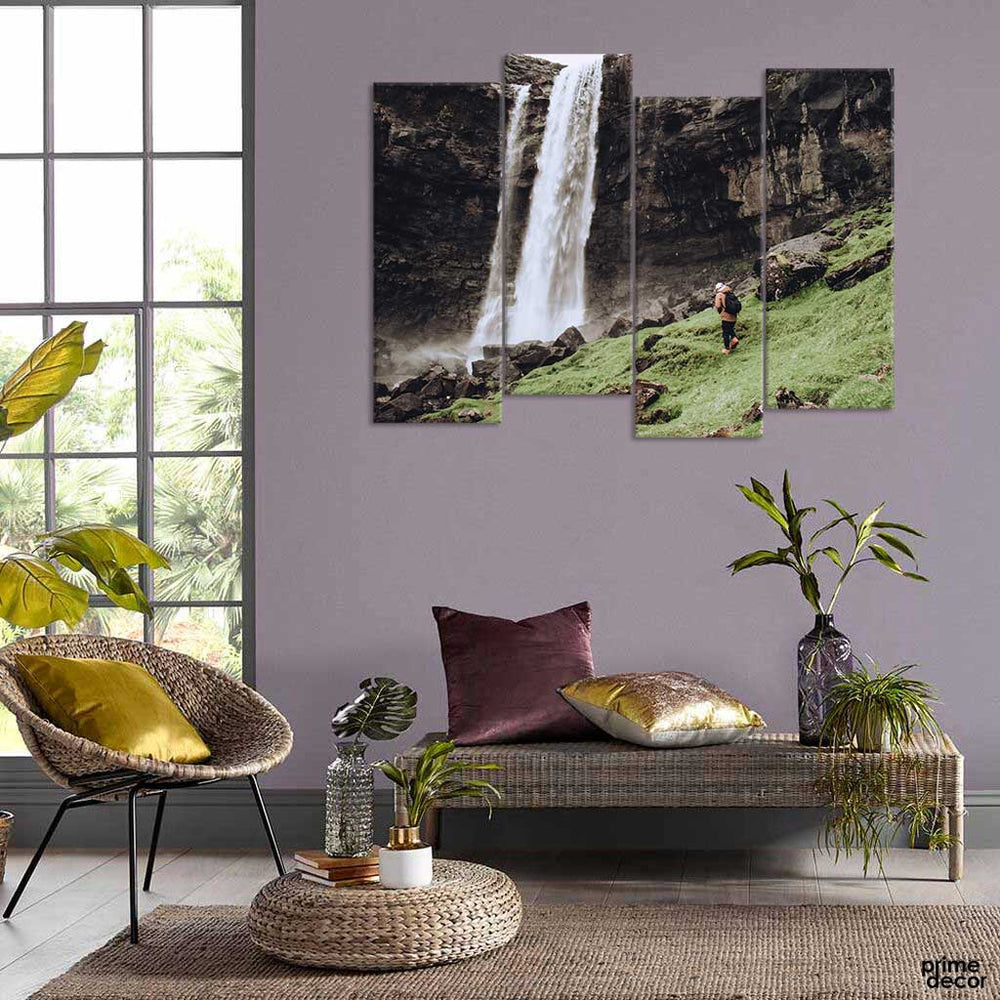 Waterfalls On Rocky Mountains (4 Panel) Nature Wall Art - Prime Décor