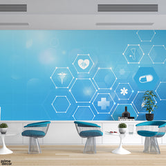 Healthcare Light Blue Background With Icons | Medical Wallpaper Mural