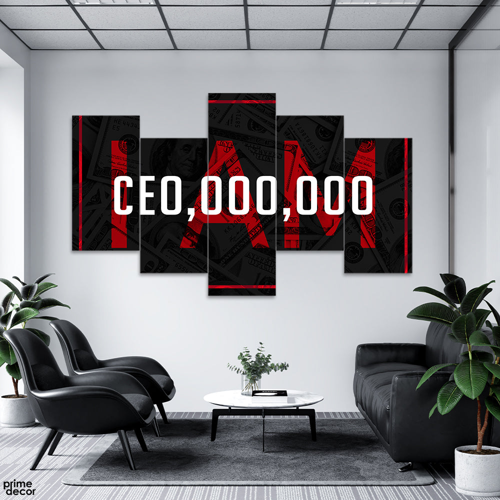 I AM CEO With Dollars In The Background (5 Panel) Office Wall Art - Prime Décor