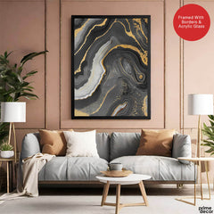 Black Gold & Grey Abstract Art Design Over White Background | Abstract Office Artwork #00486