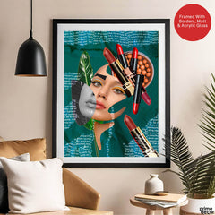 Red & Green Abstract Face Art Design With Lipsticks | Abstract Fashion Artwork #00487