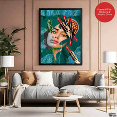 Red & Green Abstract Face Art Design With Lipsticks | Abstract Fashion Artwork #00487