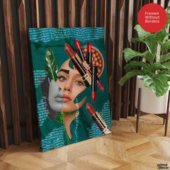 Red & Green Abstract Face Art Design With Lipsticks | Abstract Fashion Artwork #00487