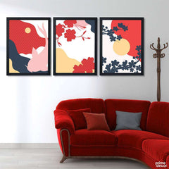 Abstract Tree & Moon in Red (3 Panel) Nordic Wall Art - Prime Décor