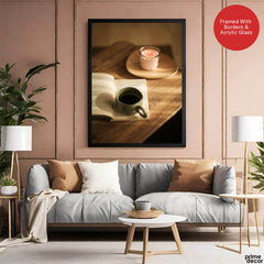 Beautiful Coffee Cup On The Table With Candle | Abstract Fashion Artwork #00499