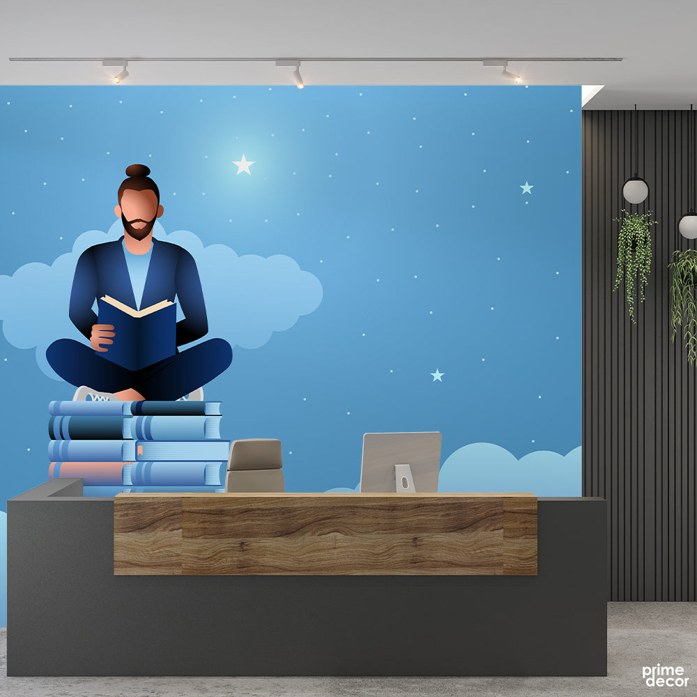 A Man In Suit Reading The Books | Office Wallpaper Mural - Prime Décor