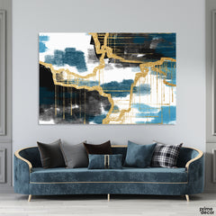 Abstract Blue Black & Gold Artwork (Single Panel) Wall Art