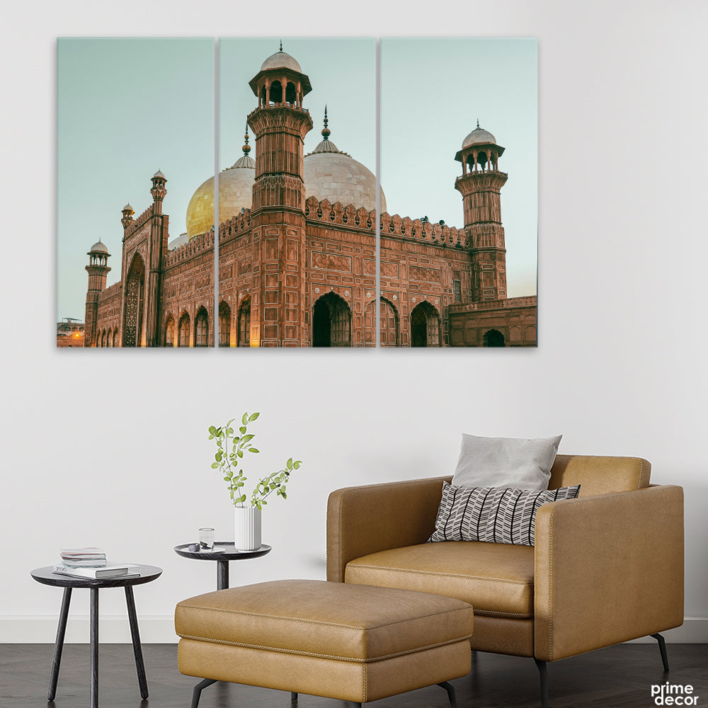 Beautiful View Of A Historic Masjid (3 Panel) Islamic Wall Art - Prime Décor