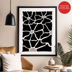 Beautiful Black Flowers Over Beige Background | Abstract Floral Artwork #00516