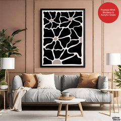 Beautiful Black Flowers Over Beige Background | Abstract Floral Artwork #00516