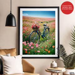 Cycle In A Beautiful Garden With Pink Flowers | Abstract Floral Artwork #00518