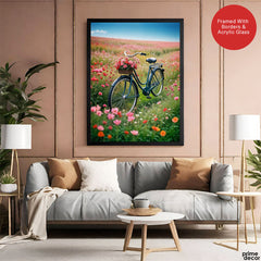 Cycle In A Beautiful Garden With Pink Flowers | Abstract Floral Artwork #00518