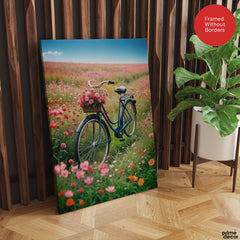 Cycle In A Beautiful Garden With Pink Flowers | Abstract Floral Artwork #00518